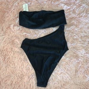 Black ribbed brand new one piece bathing suit